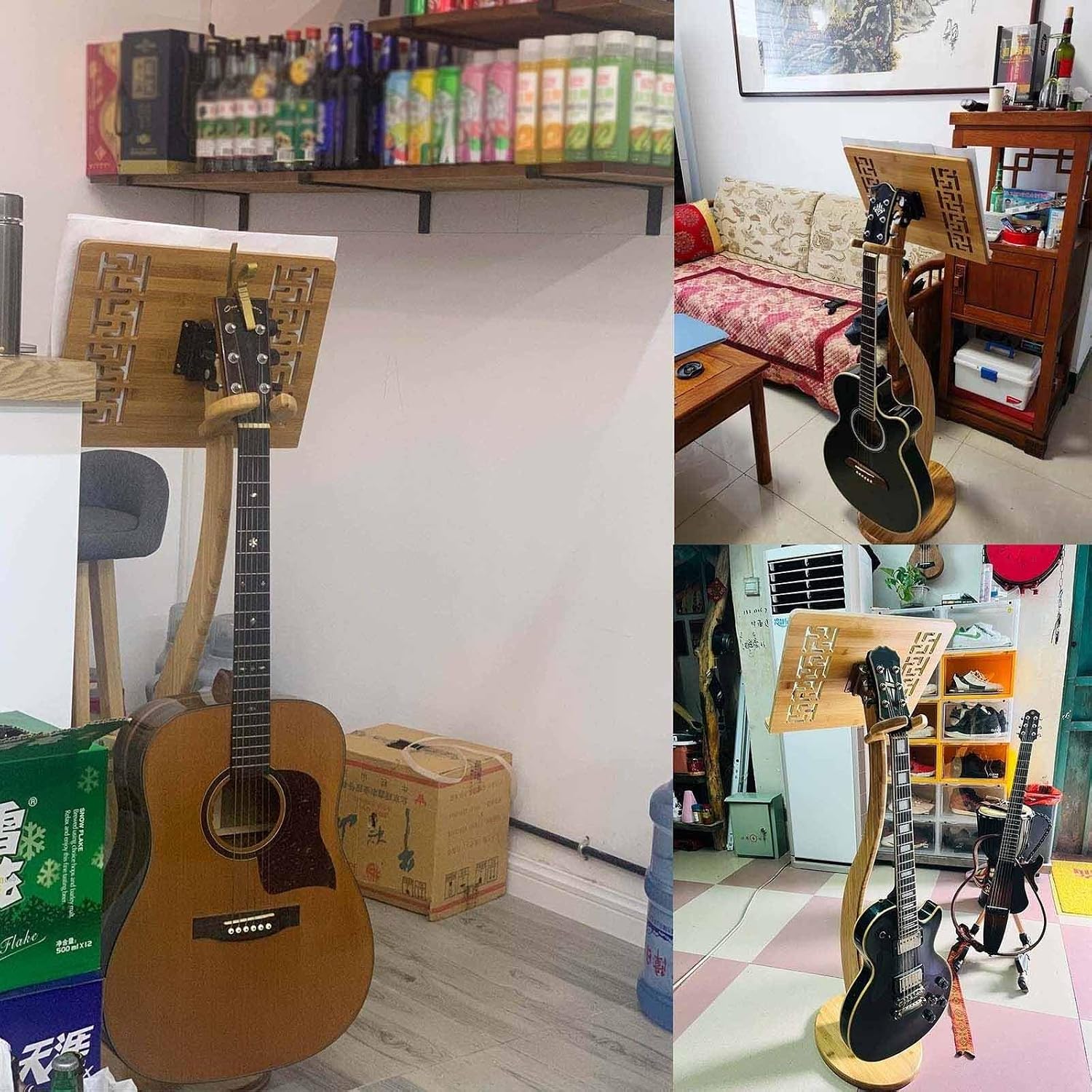 WORDFUN Bamboo Sheet Music Stand, Guitar Violin Music Stand, Traditional Wooden Artisanship, Super Sturdy Music Book Stand, Music Sheet Stand for Instrumental Performance & Band