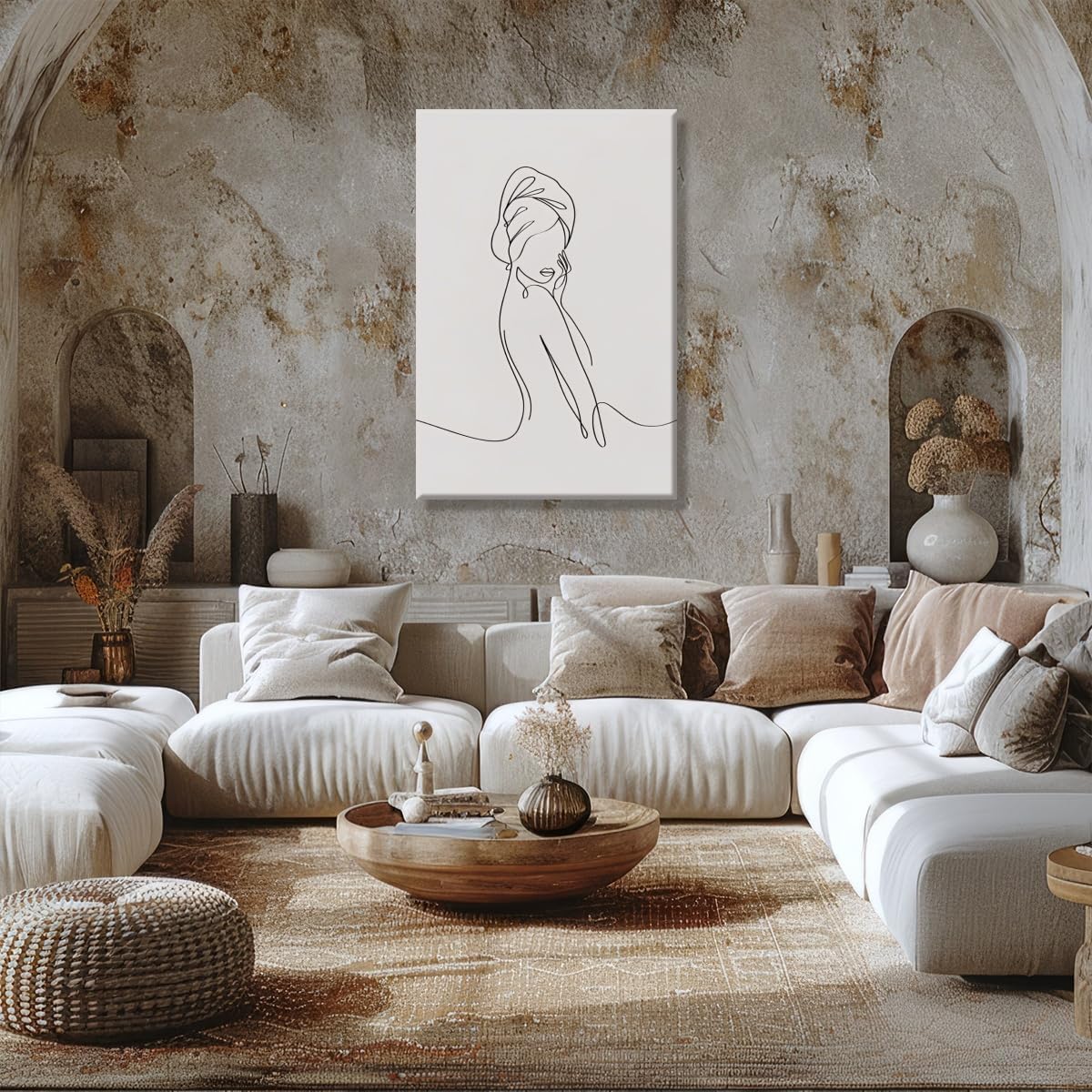 Trendy Female Sketch Wall Art Elegant Home Artwork Decor Minimalist Black and White Body Line Painting Poster Abstract Canvas Print Wall Decor for Bedroom Washroom Bathroom Framed20x30inch