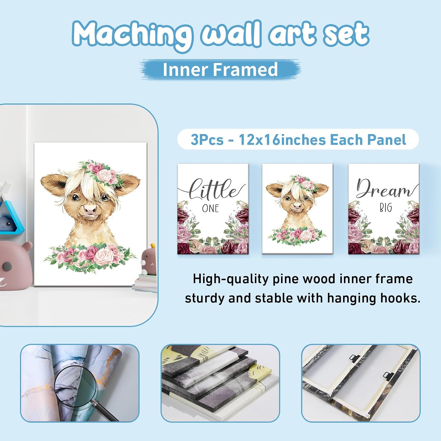 Dyoart Personalized Crib Bedding Set - 5 Piece Custom Baby Crib Set with Name, Double Layer Nursery Bedding Set for Girls, Highland Cow Baby Bedding Set, Gift for Toddler Infant New Parents