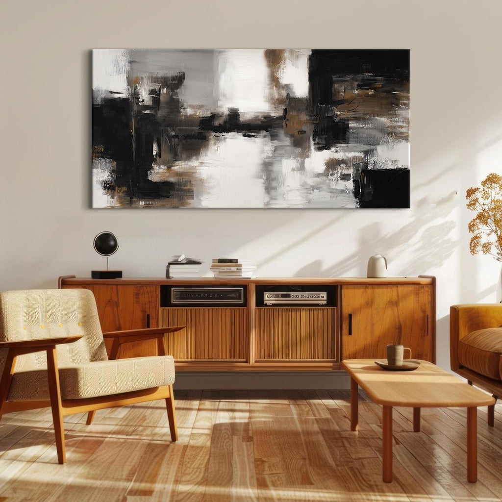 Extra Large Black and White Gray Abstract Canvas Wall Art Mid Century Modern Living Room Decor Abstract Black Grey Stroke Ink Painting Prints Poster Graffiti Artwork Home Office Decorations 75x147cm