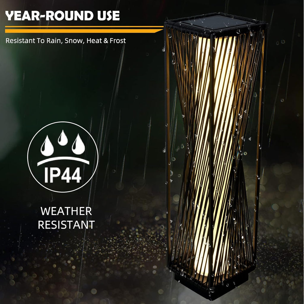 Solar Yard 2 Piece Outdoor Solar Floor Lamp Resin Wicker Solar Light Outdoor Waterproof for Yard, Garden, Pathway, Deck, Dazzle Dance (Brown 2 Piece)