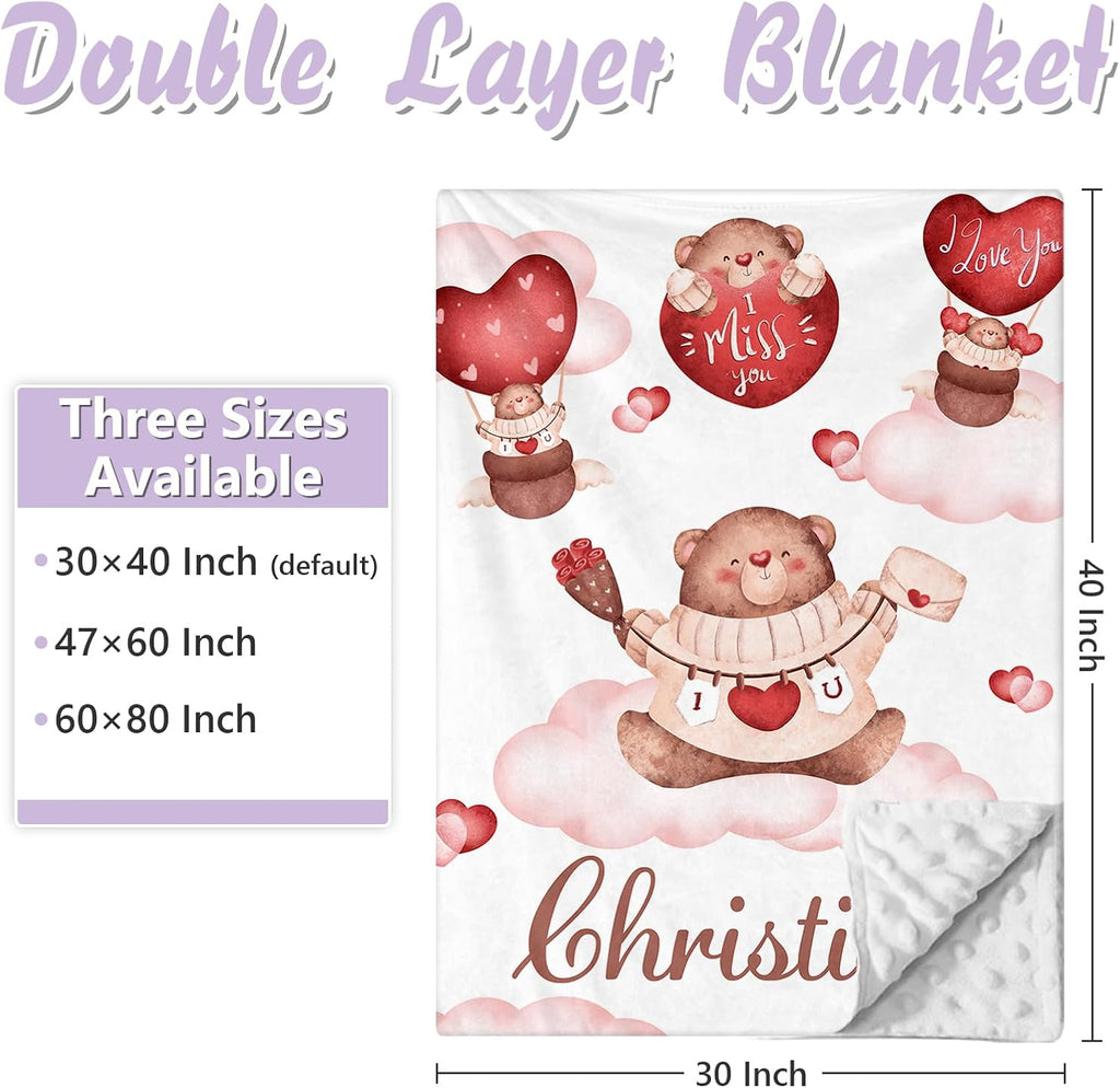 Custom Baby Crib Bedding Set, 5 PCS Personalized Name Baby Crib Sets for Girls Boys, Lovely Bear Theme Nursery Bedding Sets for Infant Toddler, Double Layer Flannel Bed Set Customized Gifts