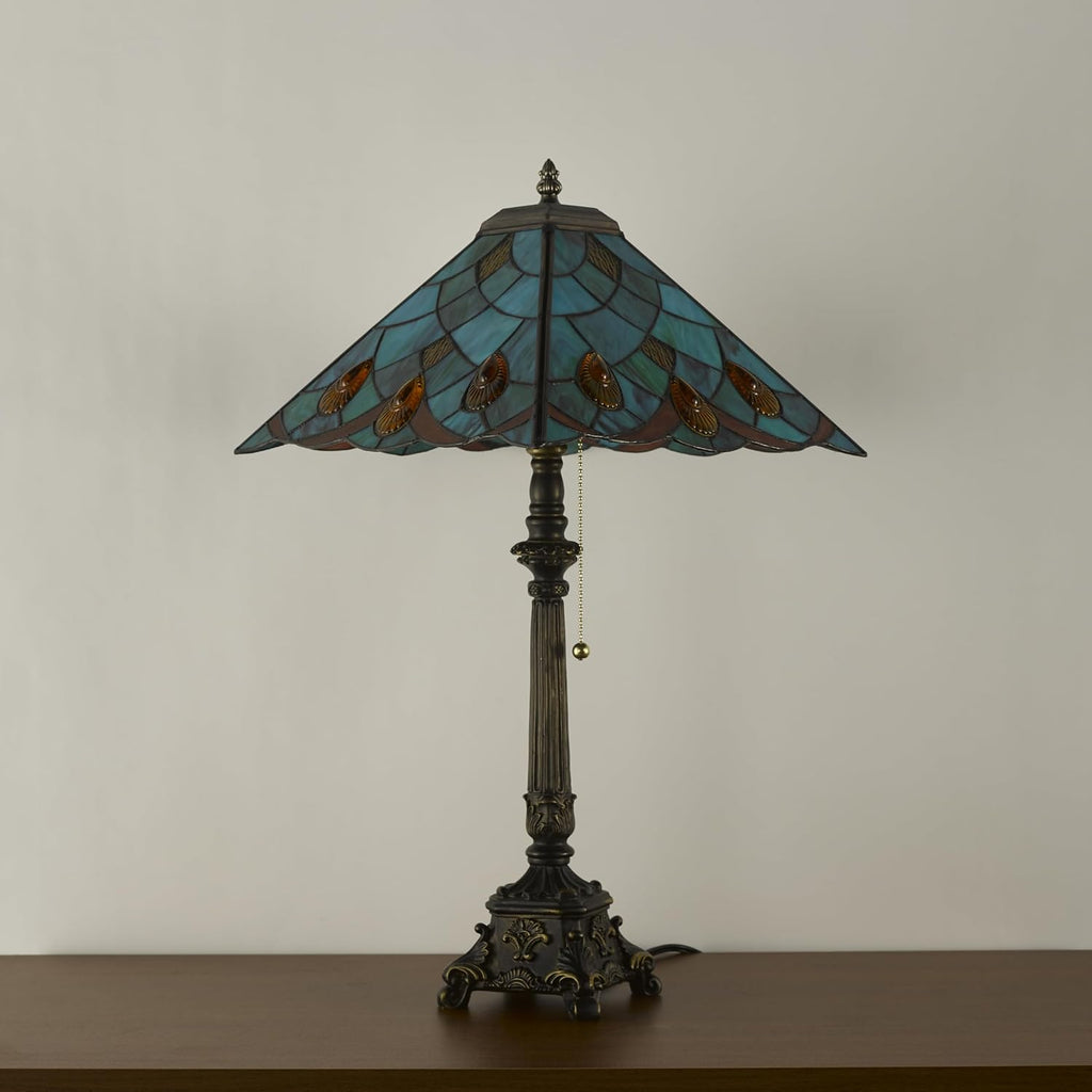 Tiffany Table Lamps Sky Blue Stained Glass Crystal Style Mission Desk Lamp 12X12X24 Inch Bronze Resin Base