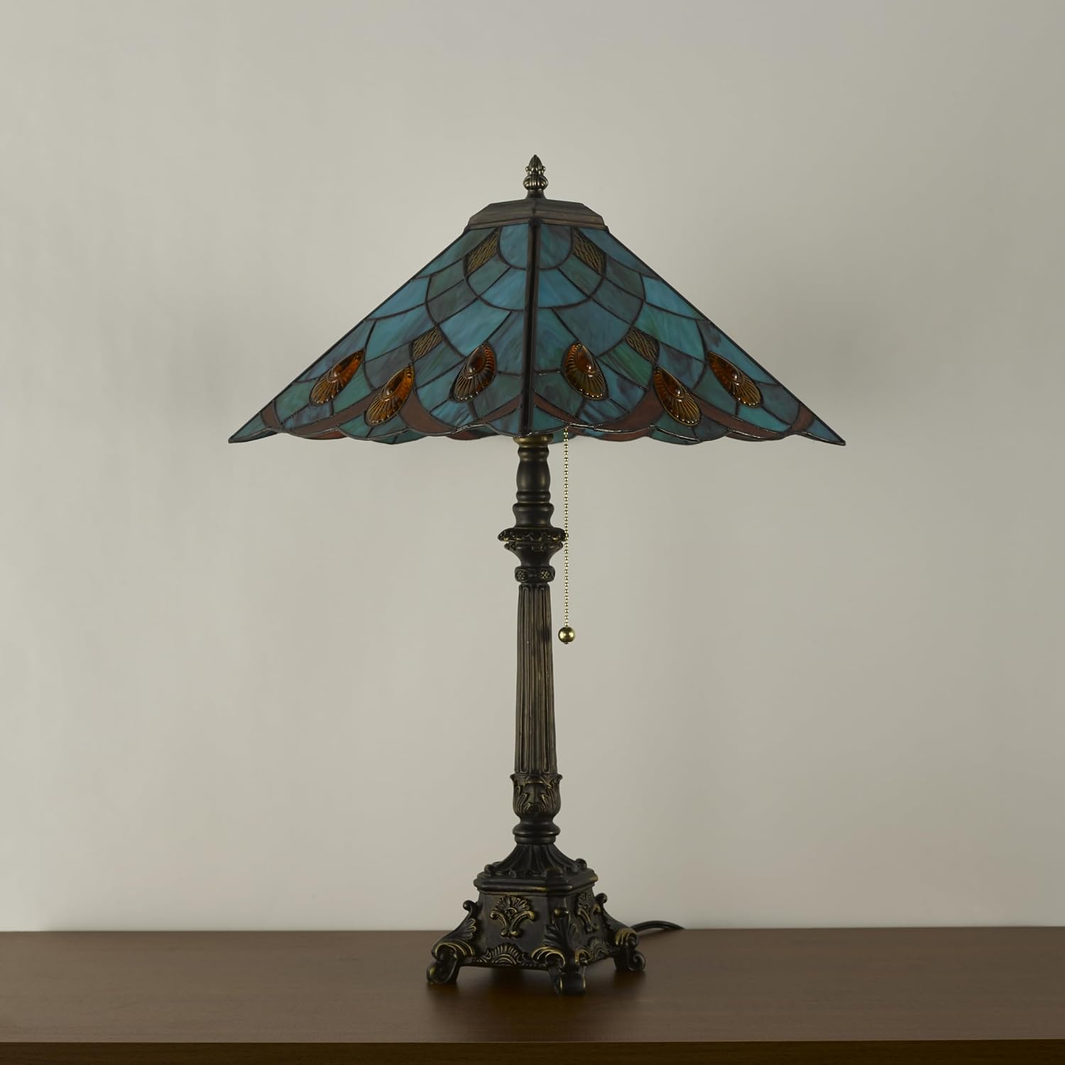 Tiffany Table Lamps Sky Blue Stained Glass Crystal Style Mission Desk Lamp 12X12X24 Inch Bronze Resin Base