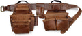 Style n Craft - 4 Piece and 19 Pockets Pro Framer's Combo, Tool Belt with 2 Tool Pouches and 1 Pliers and Hammer Holder, Full-Grain Leather Carpenter Tool Belt Combo, Dark Tan (98444)