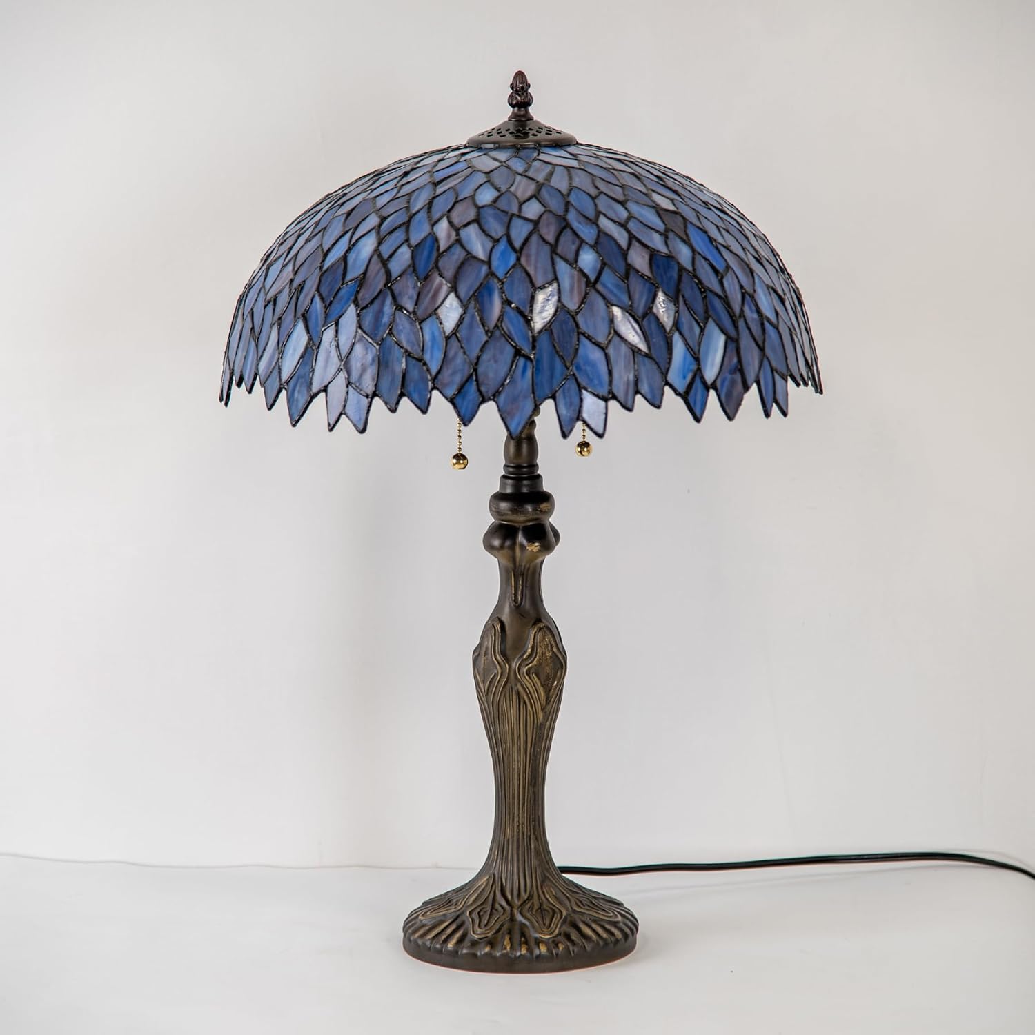 Tiffany Lamp 16' Blue Purple Wisteria Stained Glass Table Lamp for Large Space Vintage Style Antique Bronze Base Desk Light Decorate Bedside Bedroom Living Room Entry Hallway Home Office