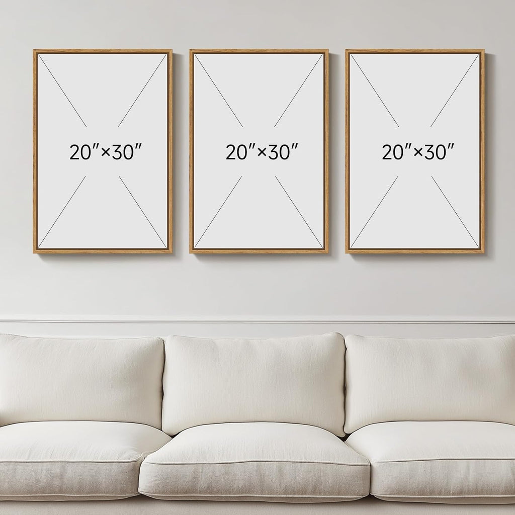 Framed Neutral Pine Tree 3 Piece Wall Art for Living Room, Abstract Modern Landscape Canvas Artwork for Walls, Large Foggy Nature Scenic Painting Prints for Bedroom Hallway Office Wall Decor, 20x30 In