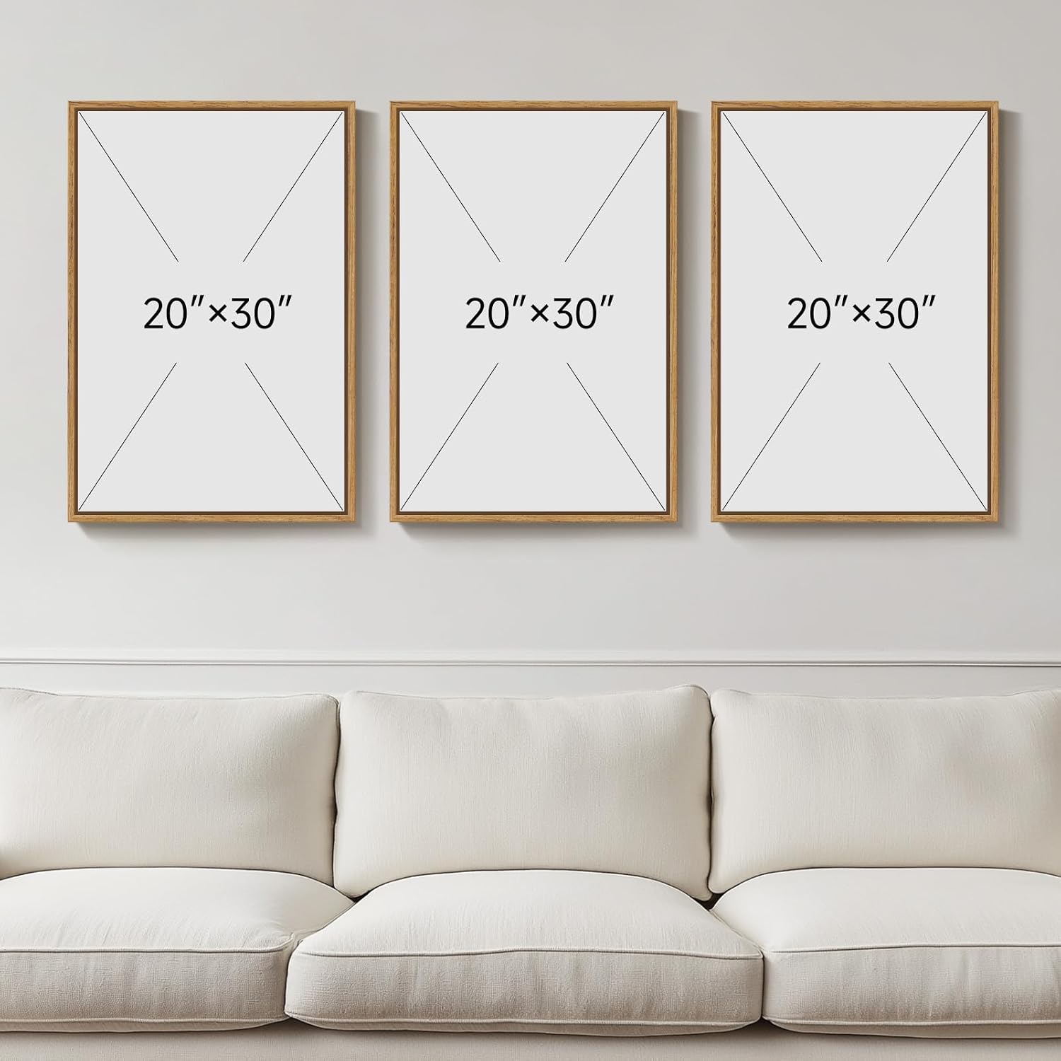 Framed Neutral Pine Tree 3 Piece Wall Art for Living Room, Abstract Modern Landscape Canvas Artwork for Walls, Large Foggy Nature Scenic Painting Prints for Bedroom Hallway Office Wall Decor, 20x30 In