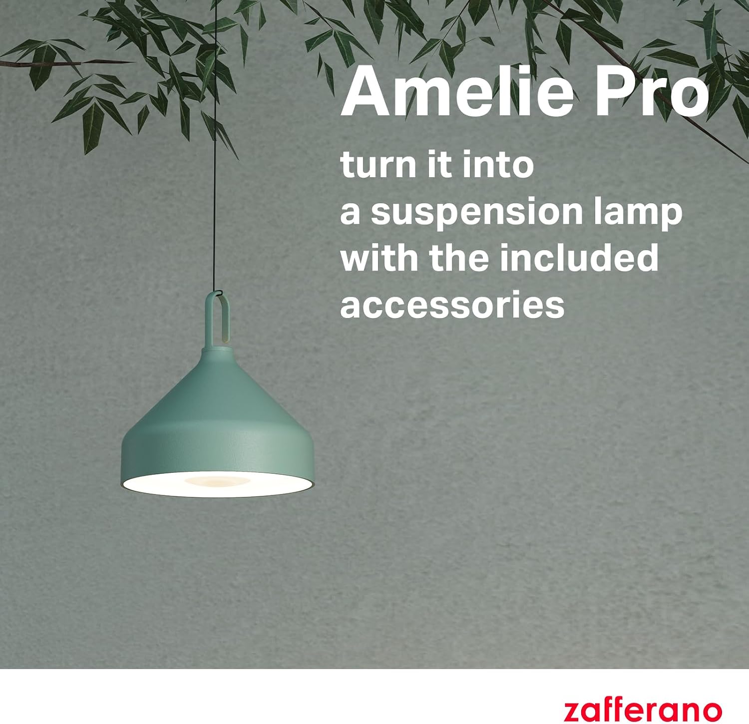 Zafferano, Amelie Pro Lamp, Rechargeable Cordless Table Lamp with Touch Control, Suitable for Indoor and Outdoor, Dimmer, 2200-3000 K, Height 13.4 Inches, Mint Green Color
