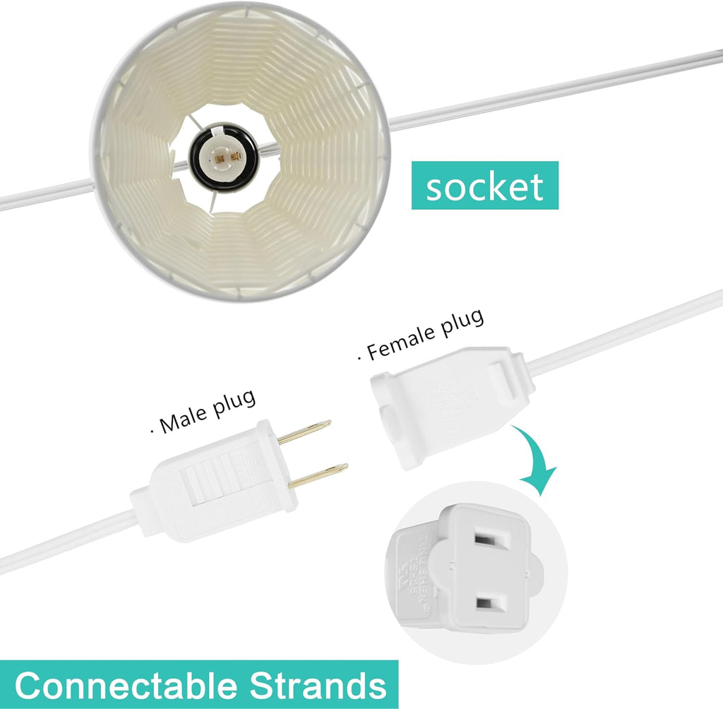 JONATHAN Y 10' White 10-Light Indoor/Outdoor LED String Lights for Patio, Classic Cottage Faux-Rattan Shaded Hanging Lights for Balcony, Deck, Coastal Decor (JYL8706B)