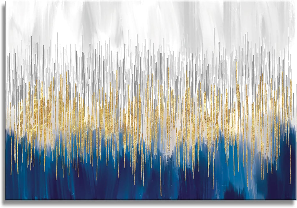 XXMWallArt FC3181 Abstract Wall Art Gold and Blue Canvas painting Artwork Painting Print for Living Room Bedroom Kitchen Home and Office Wall Decor