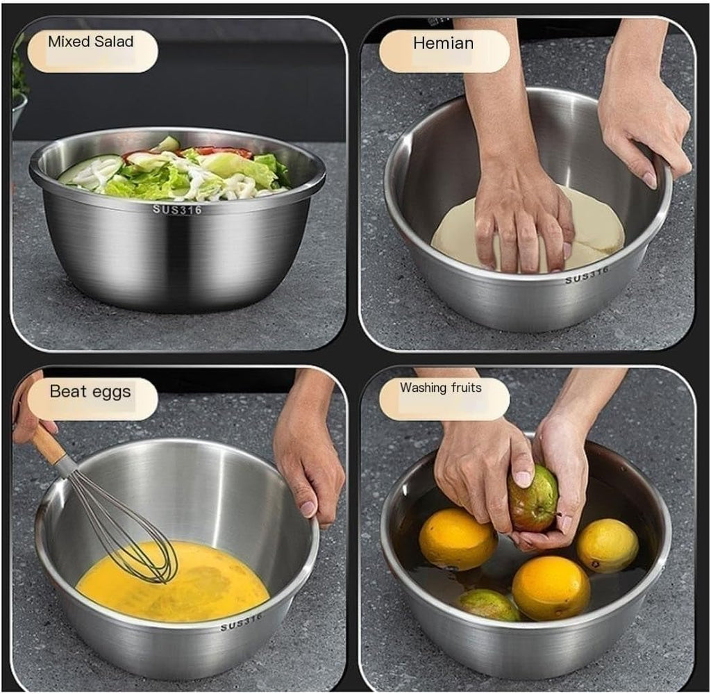 GeRRiT 316 Stainless Steel Mixing Bowls Pots Pans Salad Bowls 5 Piece Set Cooking Baking Nesting Storage Bowls Soup Bowls Barbecue Serving Trays