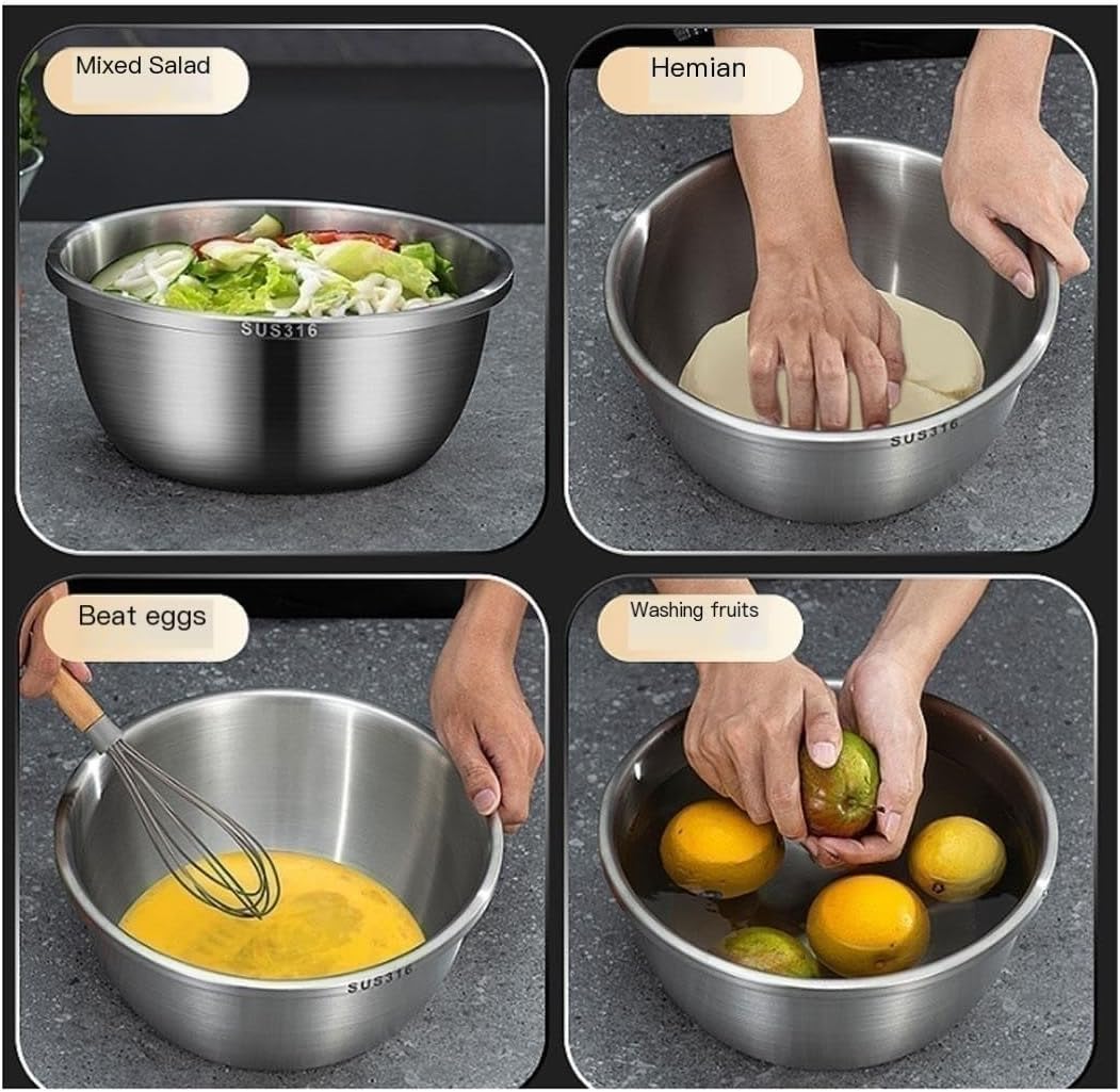 GeRRiT 316 Stainless Steel Mixing Bowls Pots Pans Salad Bowls 5 Piece Set Cooking Baking Nesting Storage Bowls Soup Bowls Barbecue Serving Trays