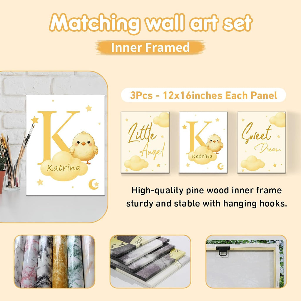 Terwex Personalized Crib Bedding Set, 5 Pcs Custom Nursery Bedding Sets with Name, Infant Bedding Set for Baby Girl Boy, Yellow Chick Double Layer Baby Crib Set, Toddlers Babies Kids Customized Gifts
