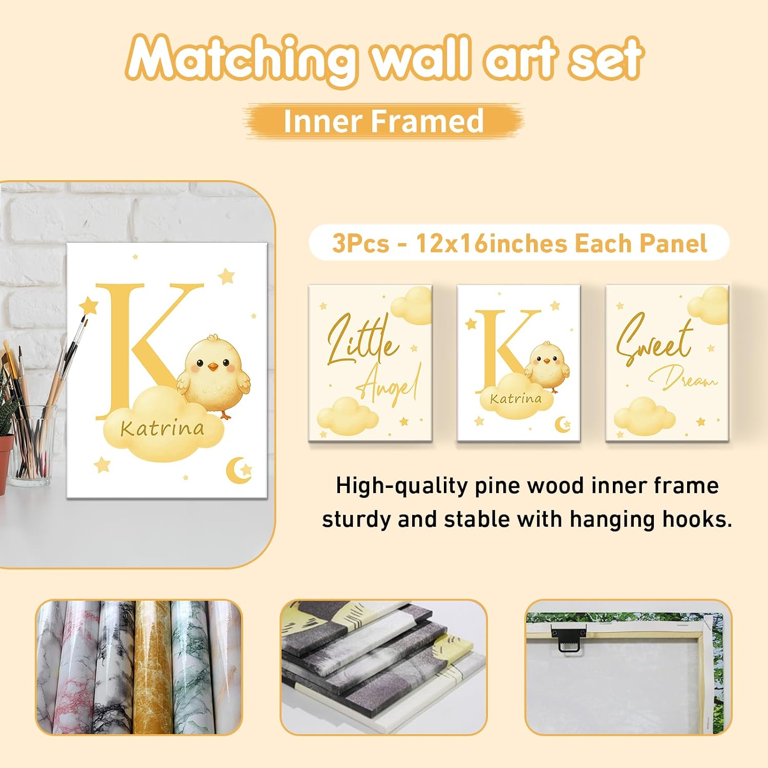 Terwex Personalized Crib Bedding Set, 5 Pcs Custom Nursery Bedding Sets with Name, Infant Bedding Set for Baby Girl Boy, Yellow Chick Double Layer Baby Crib Set, Toddlers Babies Kids Customized Gifts