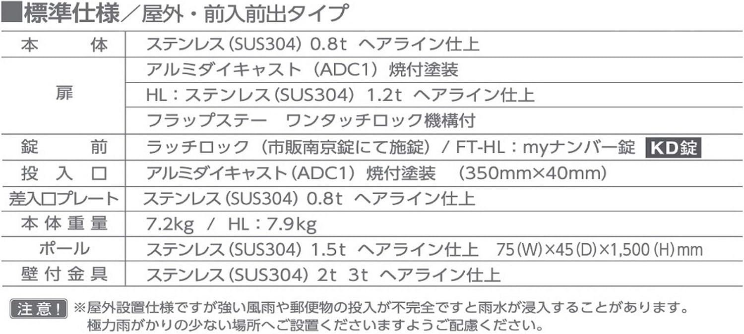 Tajima Metal Work Mailbox MX-303FP Body Depth 15.4 inches (39 cm), Body Height 11.0 inches (28 cm), Body Width 15.4 inches (39