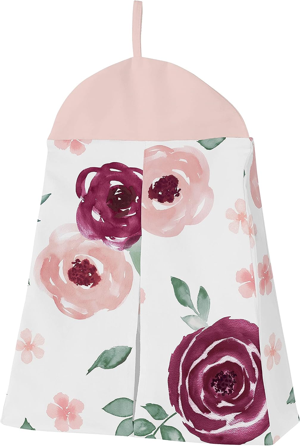 Sweet Jojo Designs Burgundy Watercolor Floral Baby Girl Nursery Crib Bedding Set - 4 Pieces - Blush Pink, Maroon, Wine, Rose, Green and White Shabby Chic Flower Farmhouse