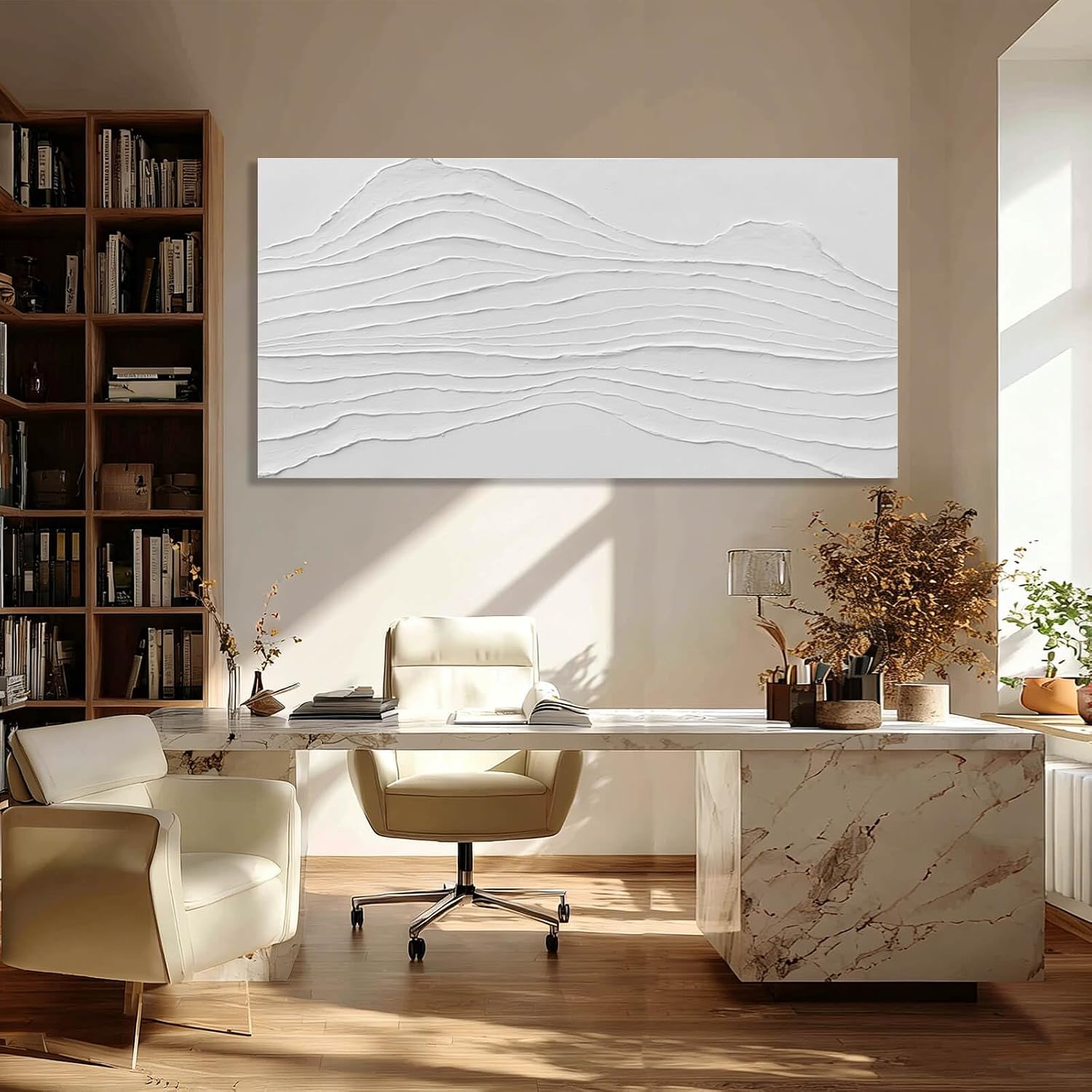 GAIDUOMAI Large Abstract Wall Decor White Line Wall Art Textured Minimalist Poster Contemporary Wall Painting for Living Room Office Bedroom 29'x 58' Hallway Decor