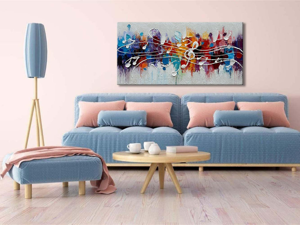 zoinart Colorful Music Symbol Oil Painting on Canvas, Abstract Art Thick Paint Texture Painting, Creative Pattern Wall Art, Modern Minimalist Living Room Deco