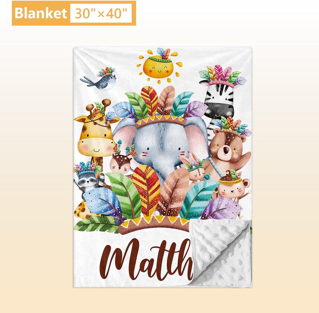 Terwex Custom Crib Bedding Set, 5 Pcs Customized Baby Crib Set with Name, Double Layer Baby Bedding Set for Girls Boys, Personalized for Nursery Infants Toddlers, Cute Animals