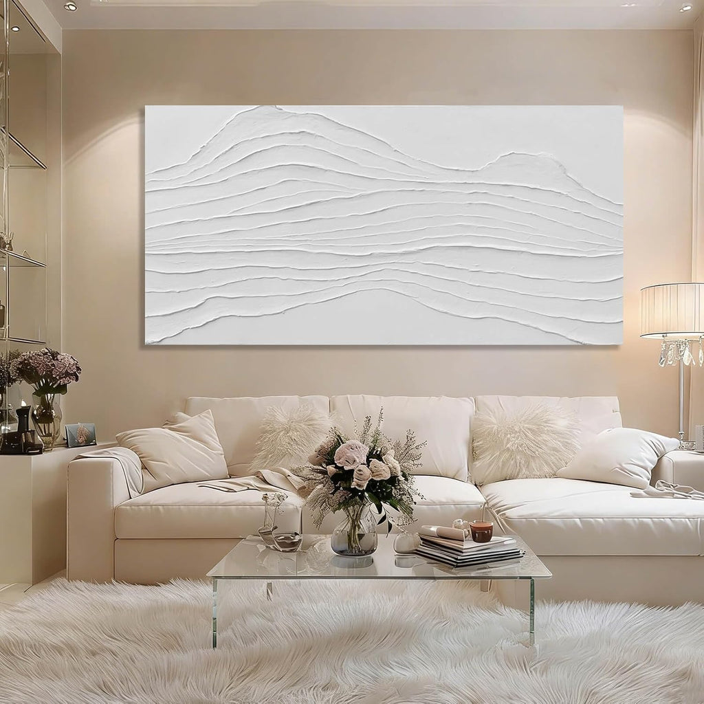 GAIDUOMAI Large Abstract Wall Decor White Line Wall Art Textured Minimalist Poster Contemporary Wall Painting for Living Room Office Bedroom 29'x 58' Hallway Decor