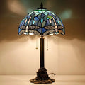 Tiffany Table Lamp Stained Glass Desk Lamp 12X12X21Inch Resin Base for Bedroom Living Room Reading Light (Blue Dragonfly)