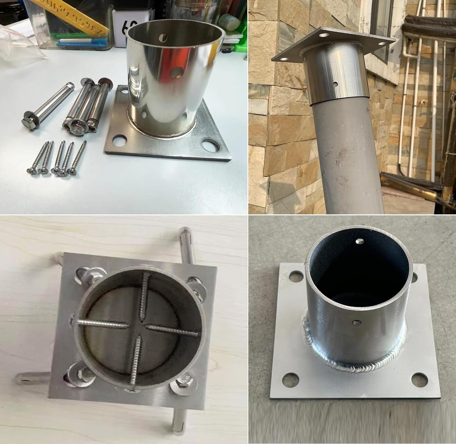 CMYUN Round Post Base Bracket 304 Stainless Steel, Concrete Wood Floor Post Bracket Anchor Outdoor, DIY Mailbox Pergola Deck Fence Railing Support Kit(Dia - 110mm(4.33in))