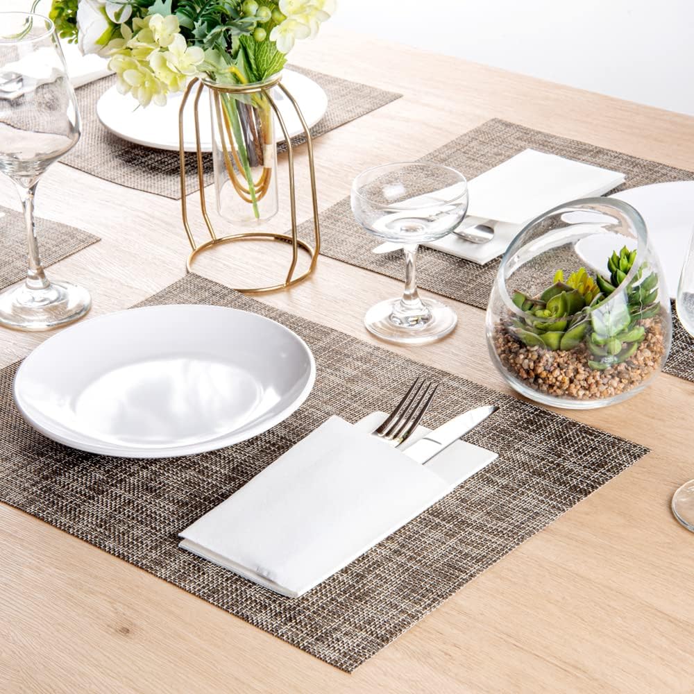 Restaurantware Luxenap 15.8 Inch Dinner Napkins 800 Linen Feel Disposable Napkins - Pre-Folded Built-In Pocket For Silverware White Paper Pocket Napkin Sleeves Absorbent
