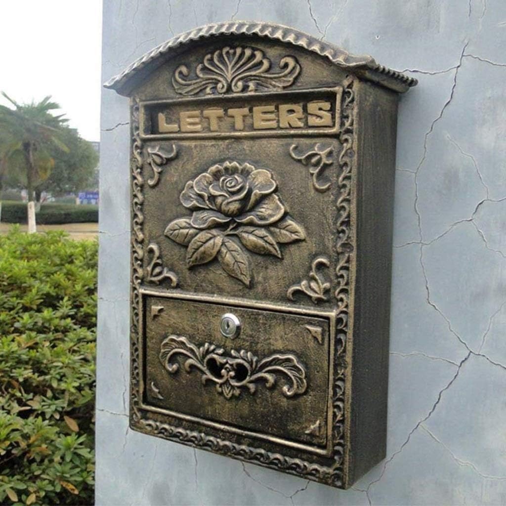 Outdoor Mailbox, Creative Wall-Mounted Creative Newspaper Box with Lock, Retro Mailbox, Rainproof Postbox