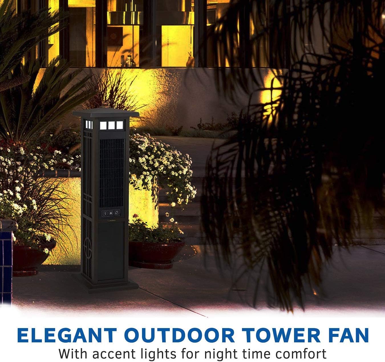 Lasko 4890 Elegant Living Fan with Remote Control-Features Accent Lighting and Widespread Oscillation-Perfect for Outdoor Patios, Decks, or Balconies, Brown
