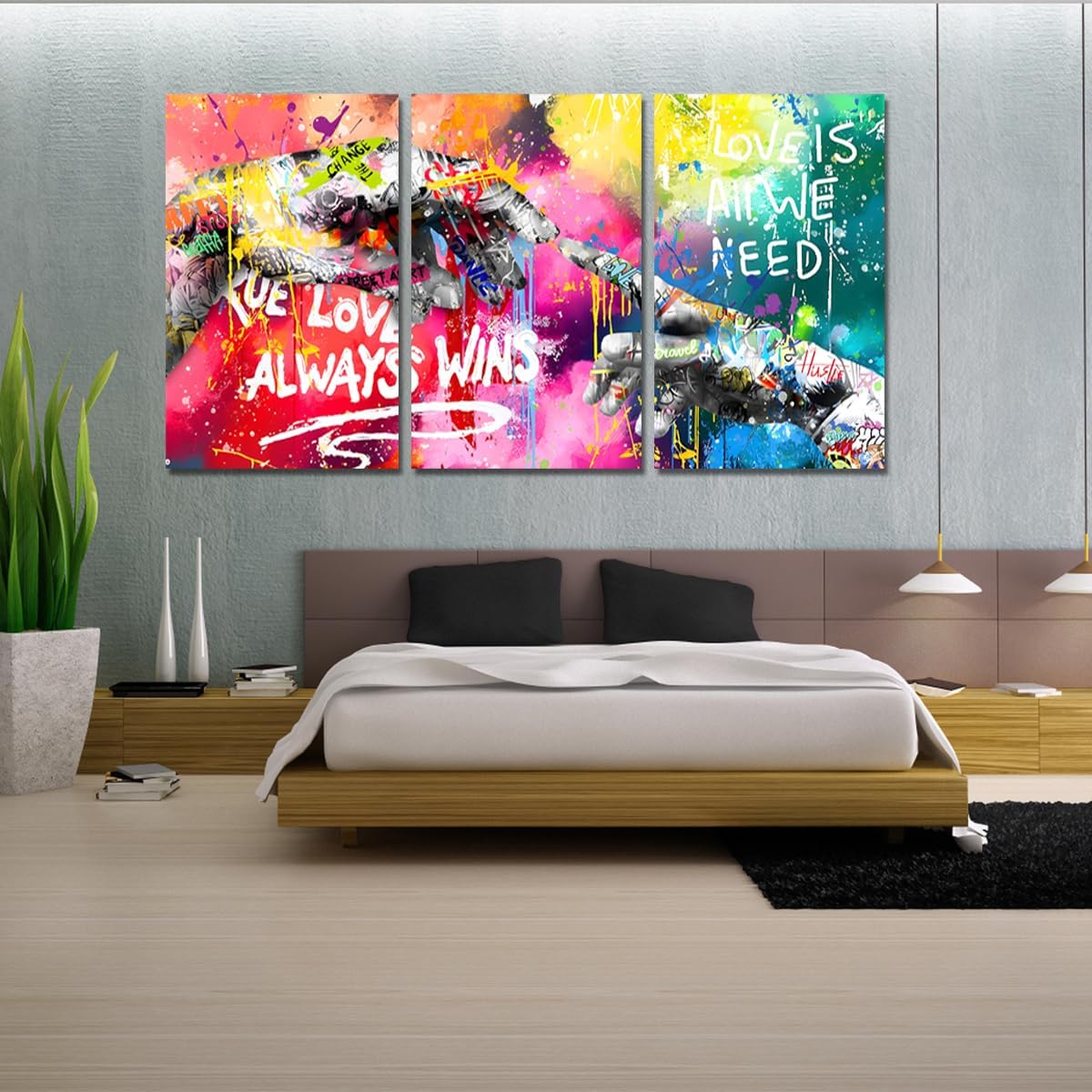 Novatique Banksy Canvas Wall Art Abstract Graffiti Wall Decor Colorful Graffiti Art Print Modern Painting Teenager Street Art Pictures for Living Room Bedroom Office,24'x 36'x3Pcs