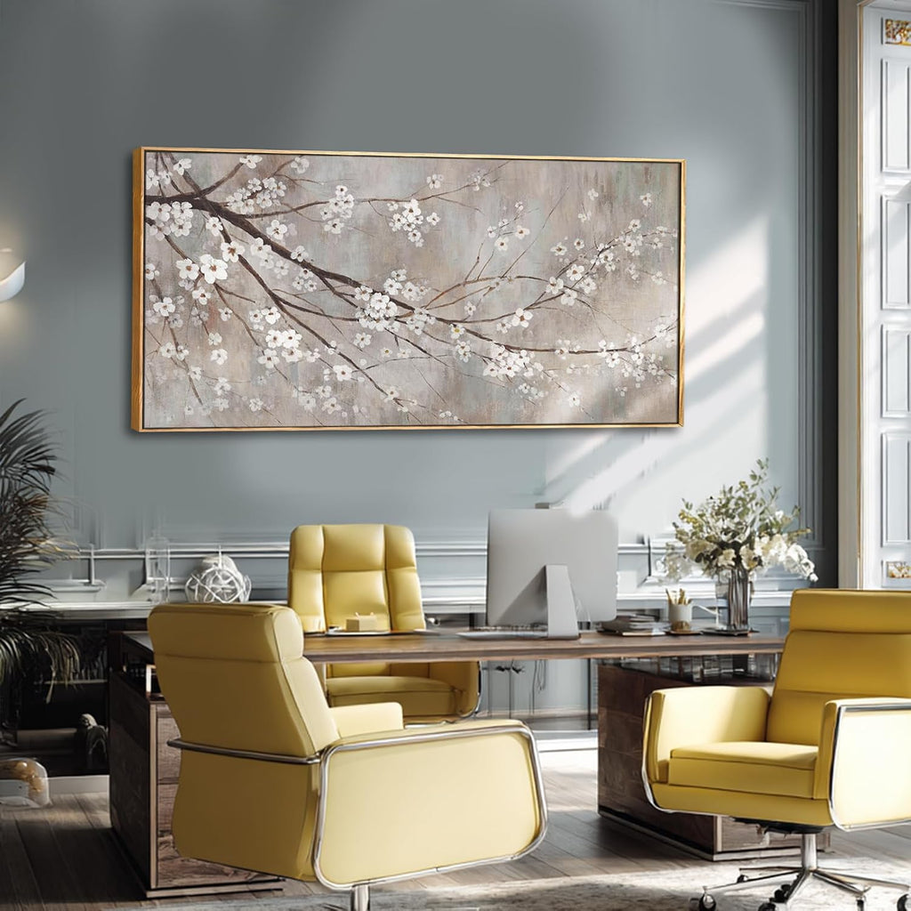 XIANSHOU Plum blossom Wall Decor White Flowers Painting on Canvas Nature Wall Art for Bedroom 24'x 48' Wall Decorations for Living Room Office