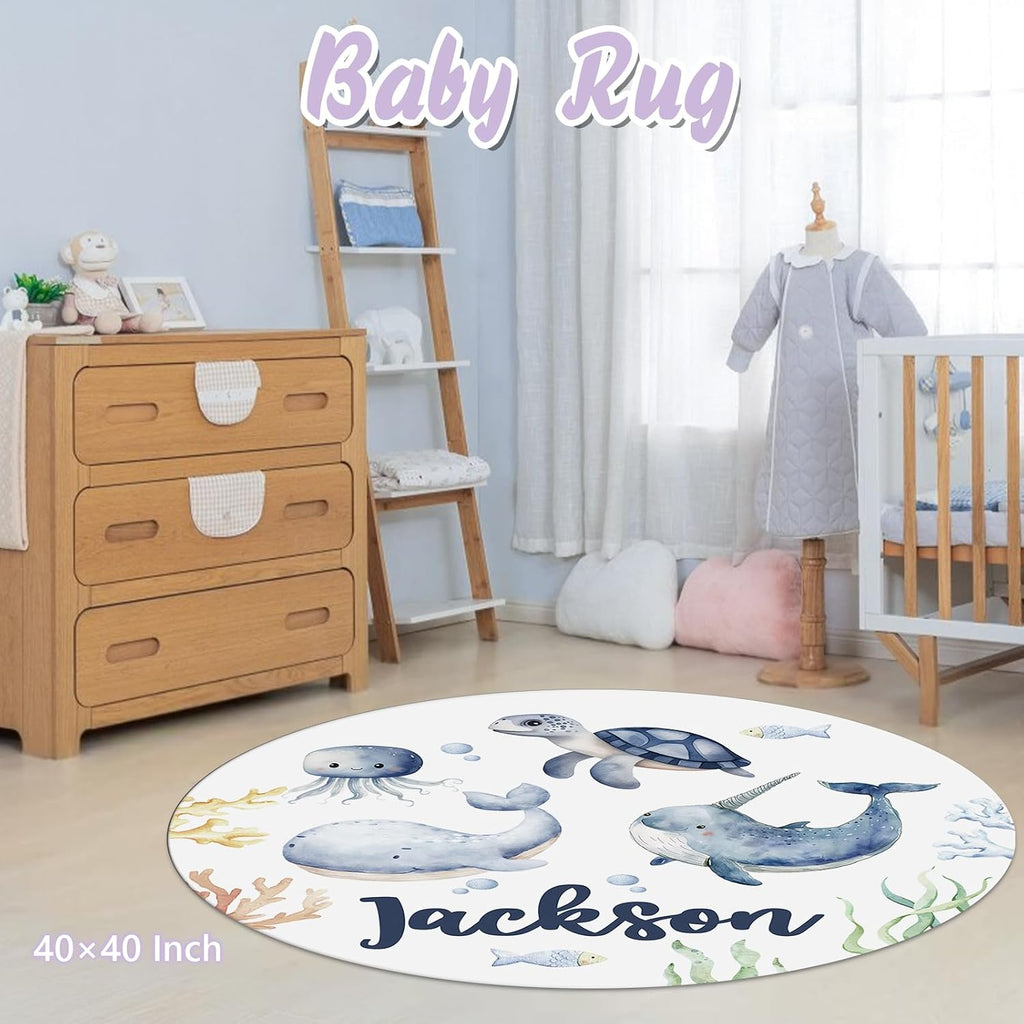 Custom Baby Crib Bedding Set, 5 PCS Personalized Name Baby Crib Sets for Girls Boys, Sea Animals Theme Nursery Bedding Sets for Infant Toddler, Double Layer Flannel Bed Set Customized Gifts