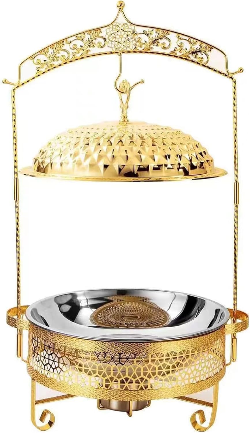 IESUTA Stainless Steel Buffet Tray Set - Round Hanging Lid Meal Stove Buffet Equipment, with Hanging Lid Self Food Warmer, Includes Food Tray, Water Tray, Fuel Rack(Size:4.5L,Color:Gold)