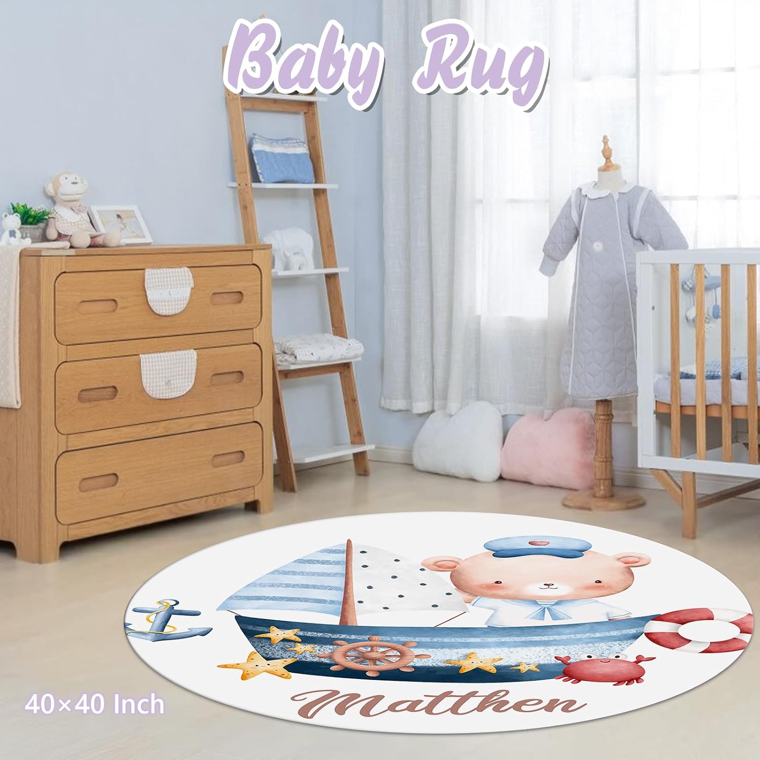 Custom Baby Crib Bedding Set, 5 PCS Personalized Name Baby Crib Sets for Girls Boys, Sailor Bear Theme Nursery Bedding Sets for Infant Toddler, Double Layer Flannel Bed Set Customized Gifts
