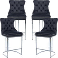25' Counter Height Bar Stools Set of 4, Velvet Counter Stools for Kitchen Island, Tufted High Chair with Backs, Fabric Upholstered Modern Barstools for Pub Cafe, Chromed Metal Legs (Black, 4Pcs)