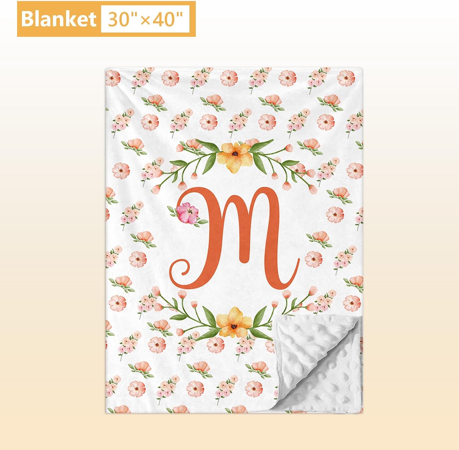 Terwex Custom Baby Bedding Set - 5 Pcs Customized Nursery Bedding Set with Name - Comfortable Double Layer Crib Sets for Girls Boys - Personalized Gifts for Toddler Infant New Parents - Orange Flowers