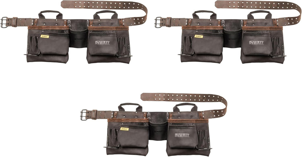 DEWALT Leather Tool Belt, Durable, 11 Pocket Professional Belt (DWST550112) (Pack of 3)