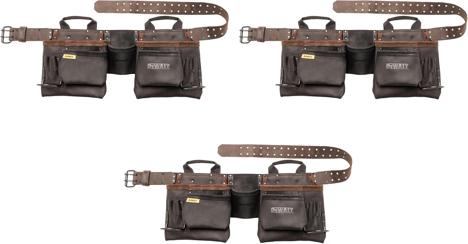 DEWALT Leather Tool Belt, Durable, 11 Pocket Professional Belt (DWST550112) (Pack of 3)