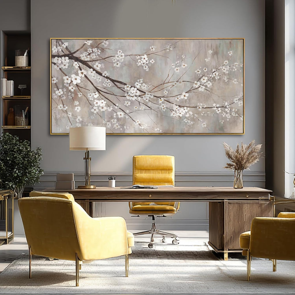Flowers Wall Art Grey Pictures Wall Painting Large Framed Canvas Art Landscape Artwork for Dining Room Home 29'x 58' Ready to Hang