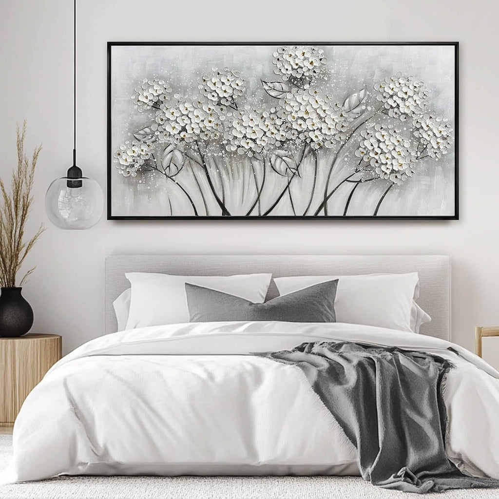 Kureful Large Artwork Flowers Oil Painting Modern Home Decorations Floral Canvas Pictures for Living Room Bedroom Kitchen Office 29' x 58' (White)