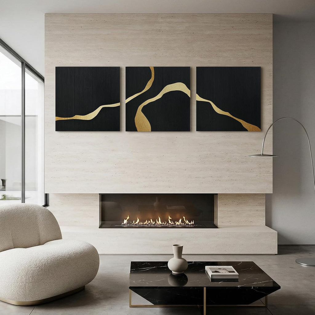 JUHOME 3-Piece Black Abstract Canvas Wall Art Set, 30x30 In Each, Modern Minimalist Textured Oil Painting Triptych for Living Room Bedroom Office Hotel Restaurant Decoration