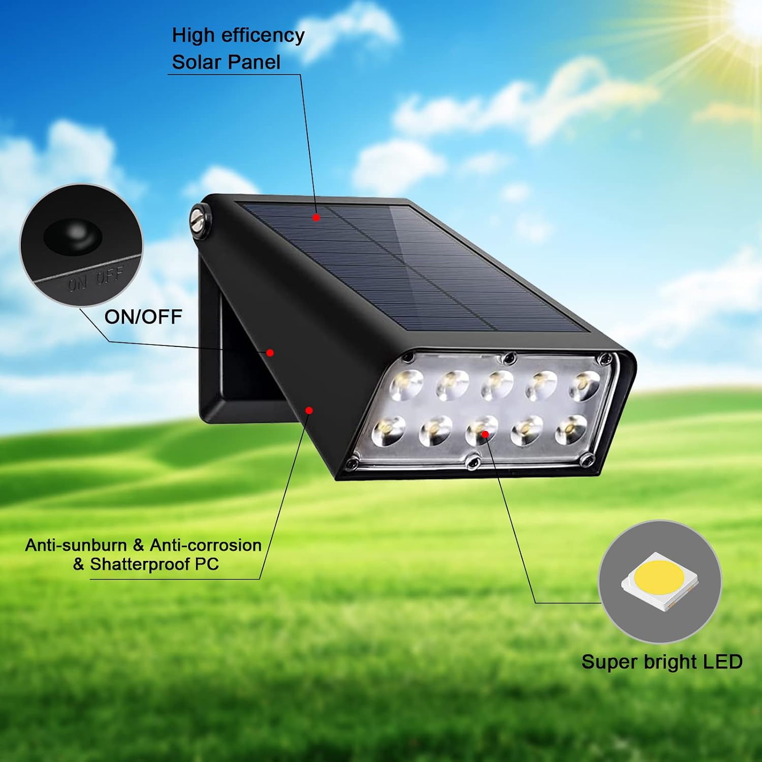 Solar Lights Outdoor with Lights Reflector&2 Lighting Modes, Solar Security Spot Lights 90° Adjustable, IP65 Waterproof Solar Powered Wall Lights for Garden/Patio/Yard/Deck/Pool Area, 8-Pack