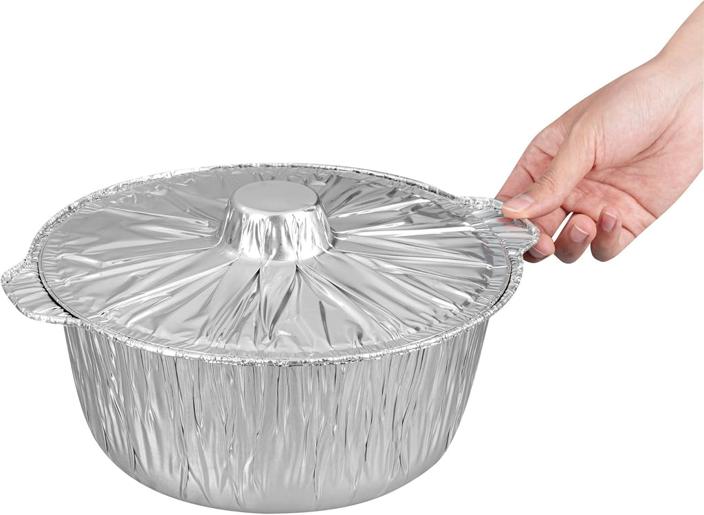 Foil Lux 3.5 Quart Pans And Lids, 100 Disposable Pots With Lids - Oven-Ready, Stove Compatible, Aluminum Foil Baking Pans, Freezable, For Outdoor Camping, Vacation, Picnic, And More - Restaurantware