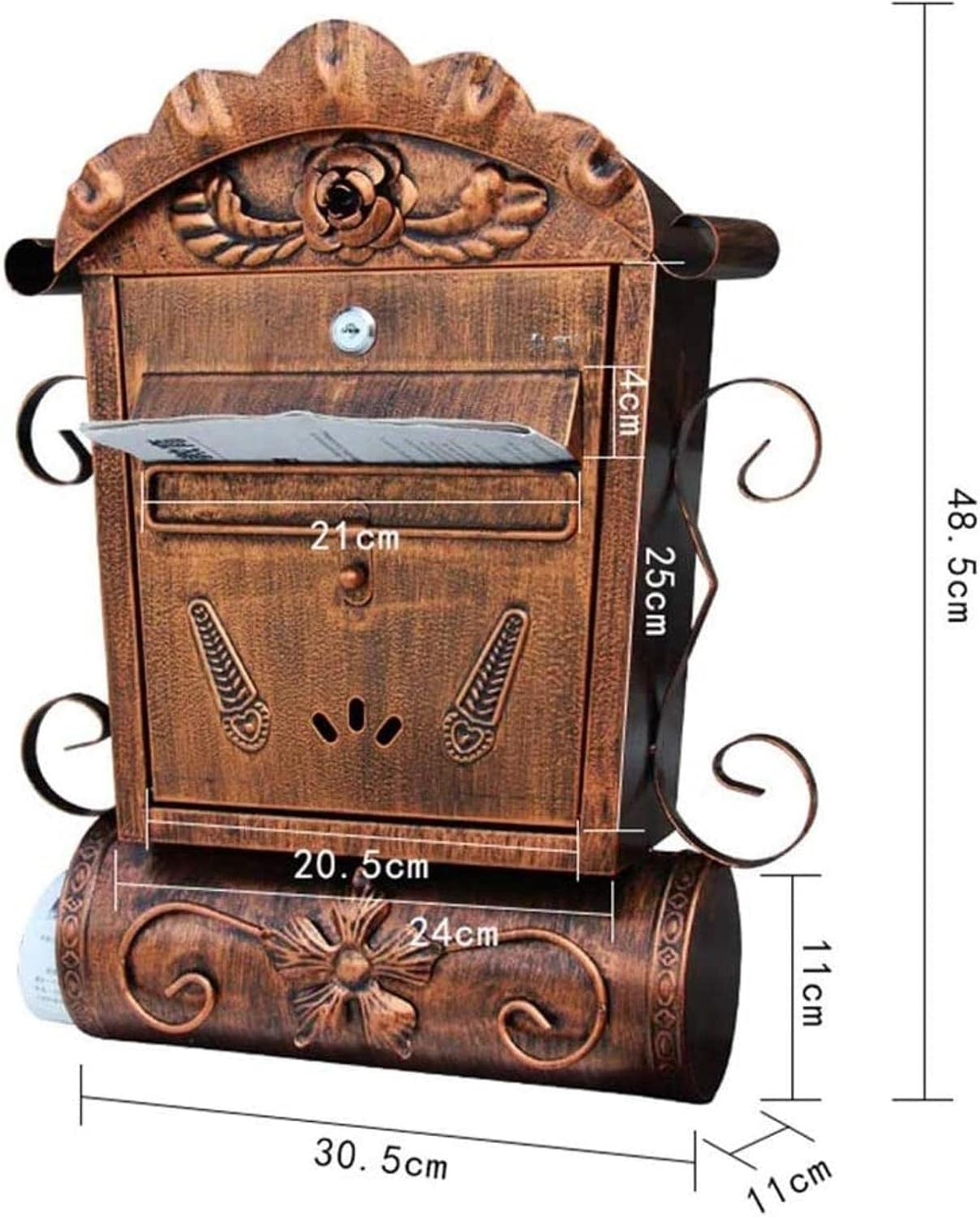 Retro Creative Letter Box，Wall Mounted Mail Box Post Letter Newspaper Holder Outdoor