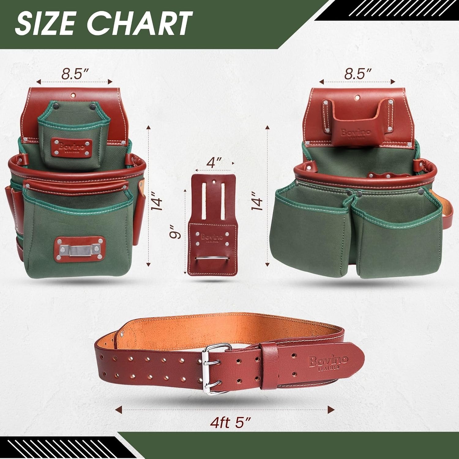 Nylon and Leather Tool Belt | 21-Pockets, Heavy-Duty Framers Belt | Tool Pouches & Hammer Holder | Full-Grain Leather | Work Belt for Carpenters | Roofers | Drywall | Electricians