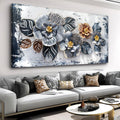 Large Floral Wall Art Decor Elegant Flower Framed Canvas Print Wall Décor for Living Room, Bedroom, Dining Room, and Home Office Modern Textured Ready to Hang - 24'x48'