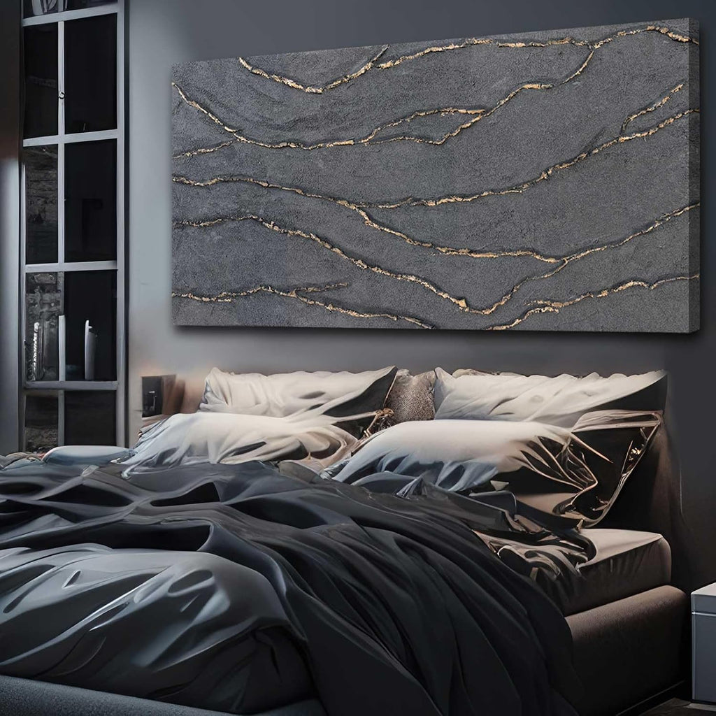 XIANSHOU Canvas Wall Art Hand Painted Large Gold and Grey Abstract Painting Textured Wall Decor 29'x58' Home Artwork Decoration for Living Room Office Bedroom Dining Room