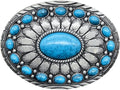 Men's Western Belt Buckle - Vintage Turquoise with Native American & Cowboy Elements