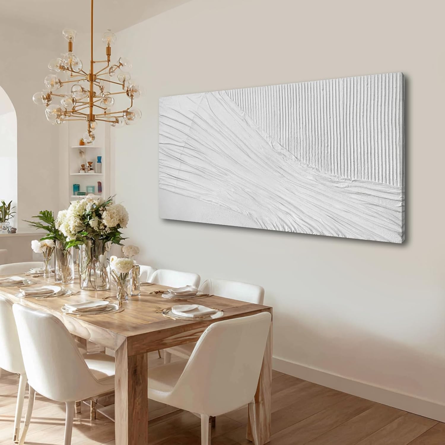 SHEYOYE White Textured Abstract Wall Art Canvas 24x48 Inch, Hand Painted Modern Wall Art, Minimalist Neutral Wall Decor, Canvas Wall Art for Living Room Bedroom, Gallery Wrapped Ready to Hang